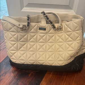 Elegant Cream and Black Quilted Tote Bag
